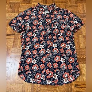 J. Crew Floral Button Down Shirt - Navy and Orange Small Classic